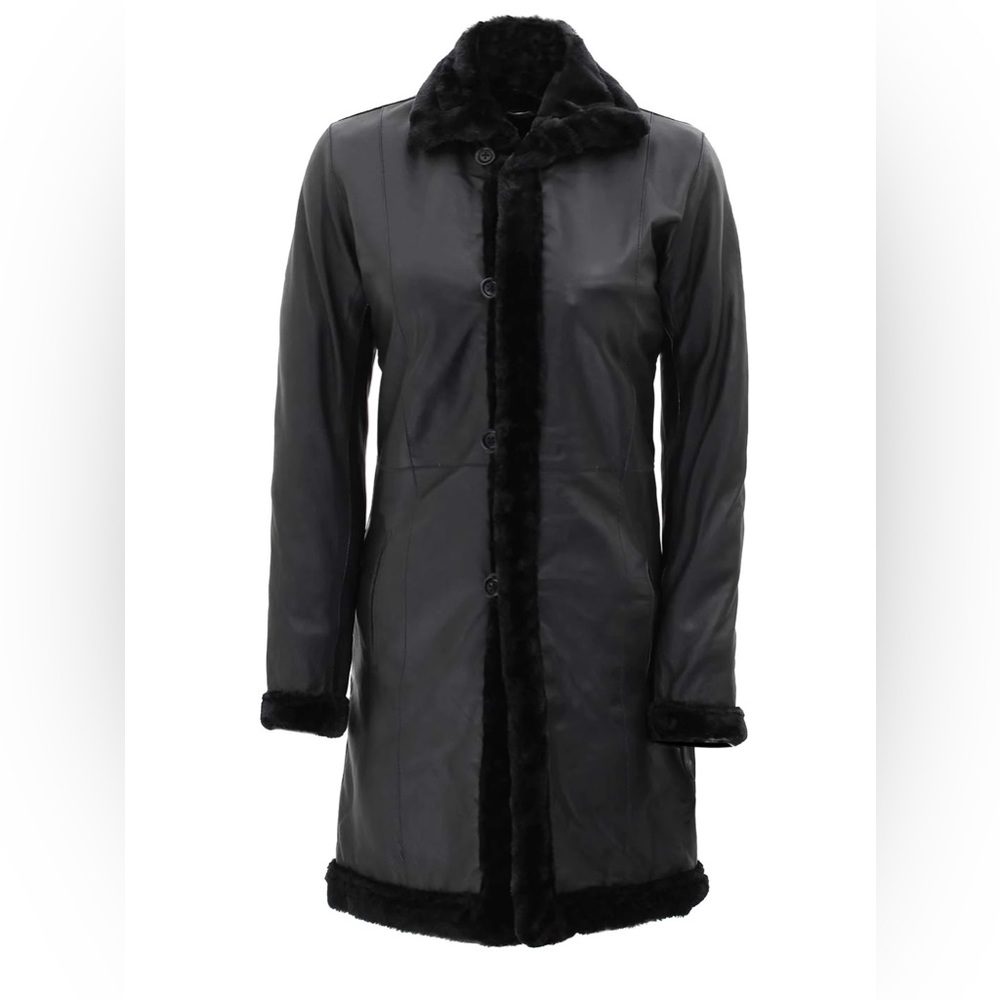🦐 Maura Shearling Women Coat Black Real Leather